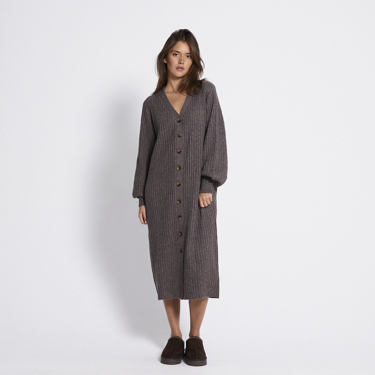 Ribbed knit cardigan dress "Lindsey" Brown melange